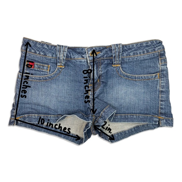 Tilt Y2K Blue Denim Embroidered Embellishment Pocket Jean Shorts - Picture 4 of 4